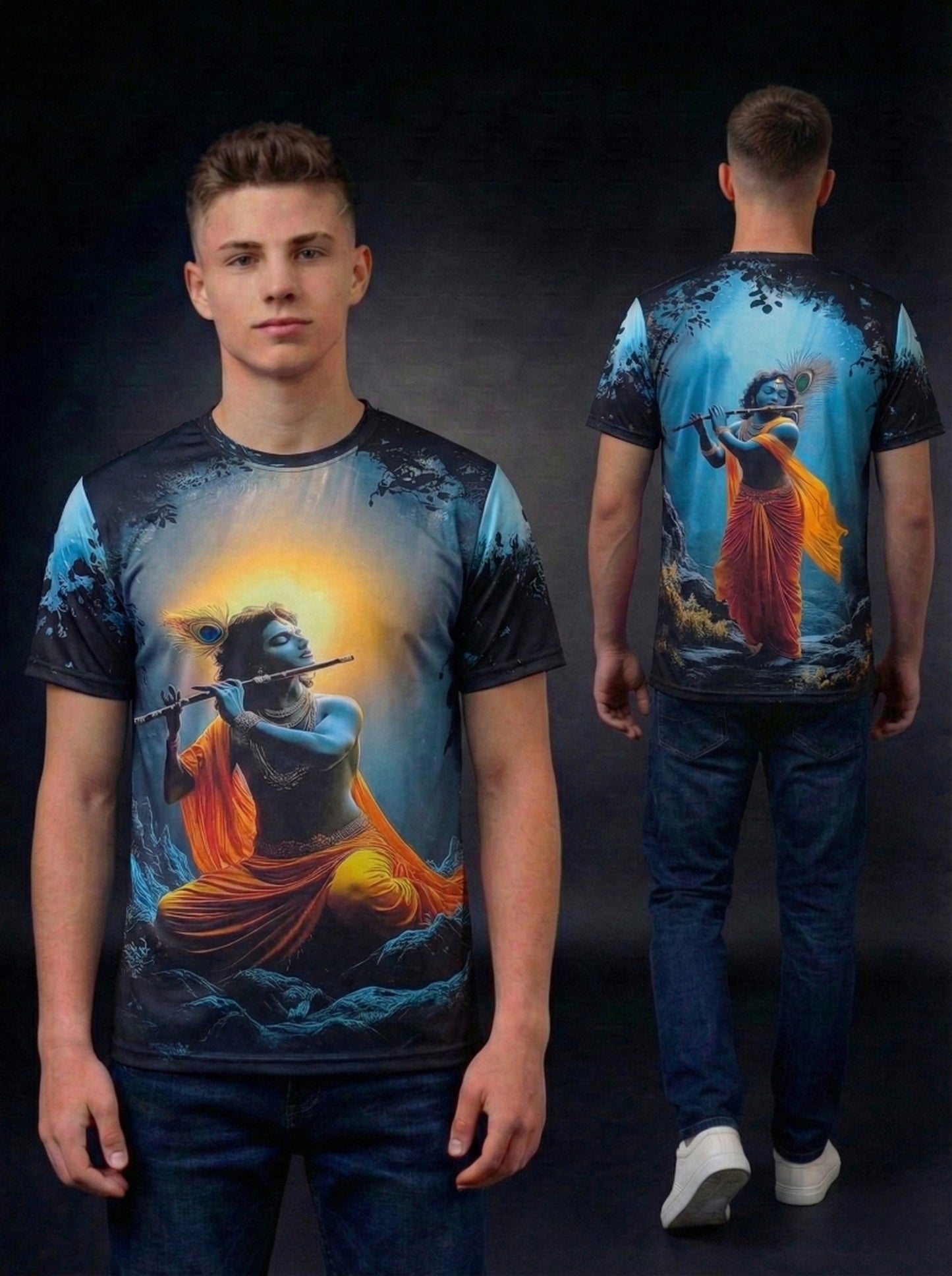 Black Krishna Flute T-shirt For Men/Boy's