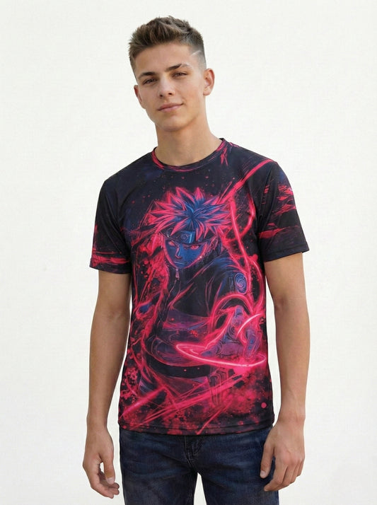 Red Sasuke Uchiha Dark Holographic Graphic Printed T-shirt For Men's/Boy's