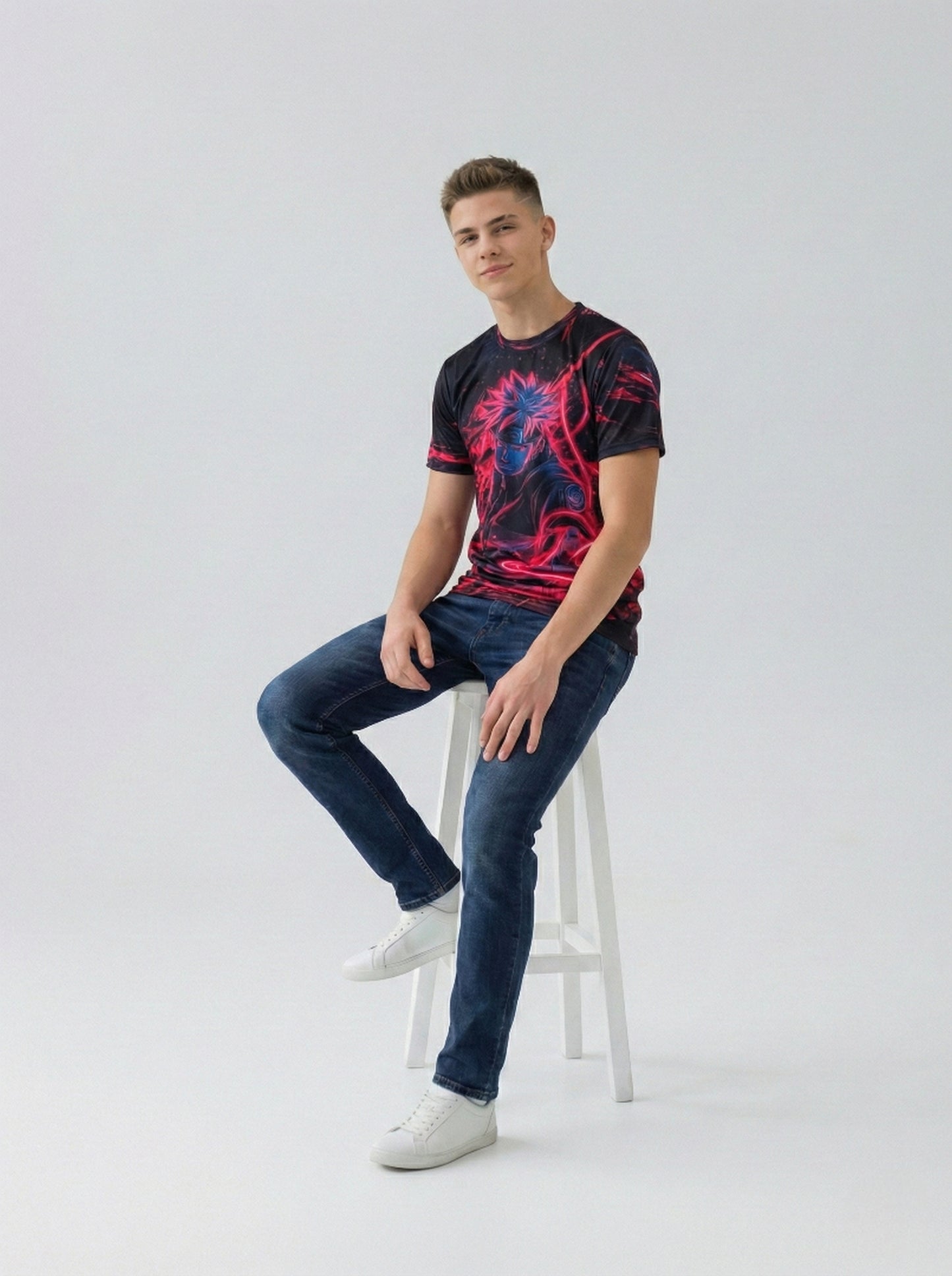 Red Sasuke Uchiha Dark Holographic Graphic Printed T-shirt For Men's/Boy's