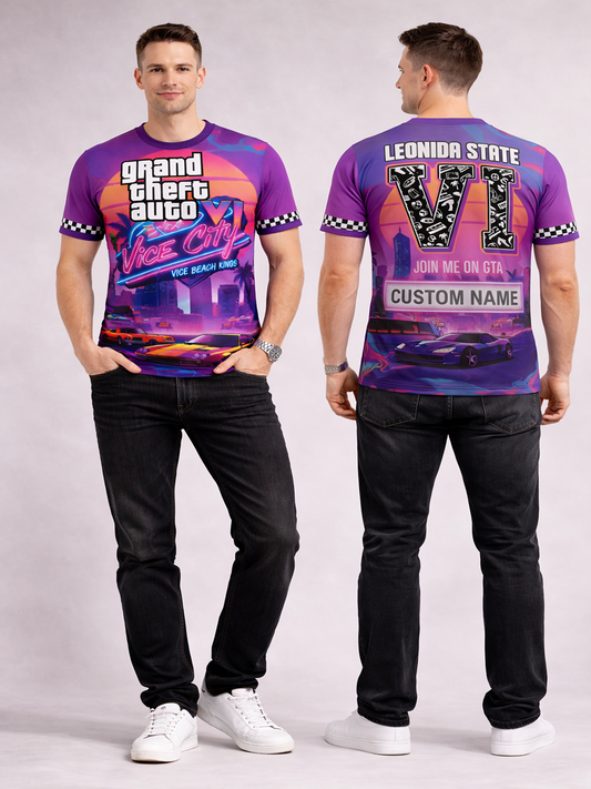 Customized GTA Vice City Neon Gaming T-Shirt For Men & Boys