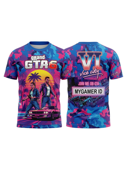Customized ID or Name GTA Vice City Inspired Gaming T-Shirt For Men & Boys