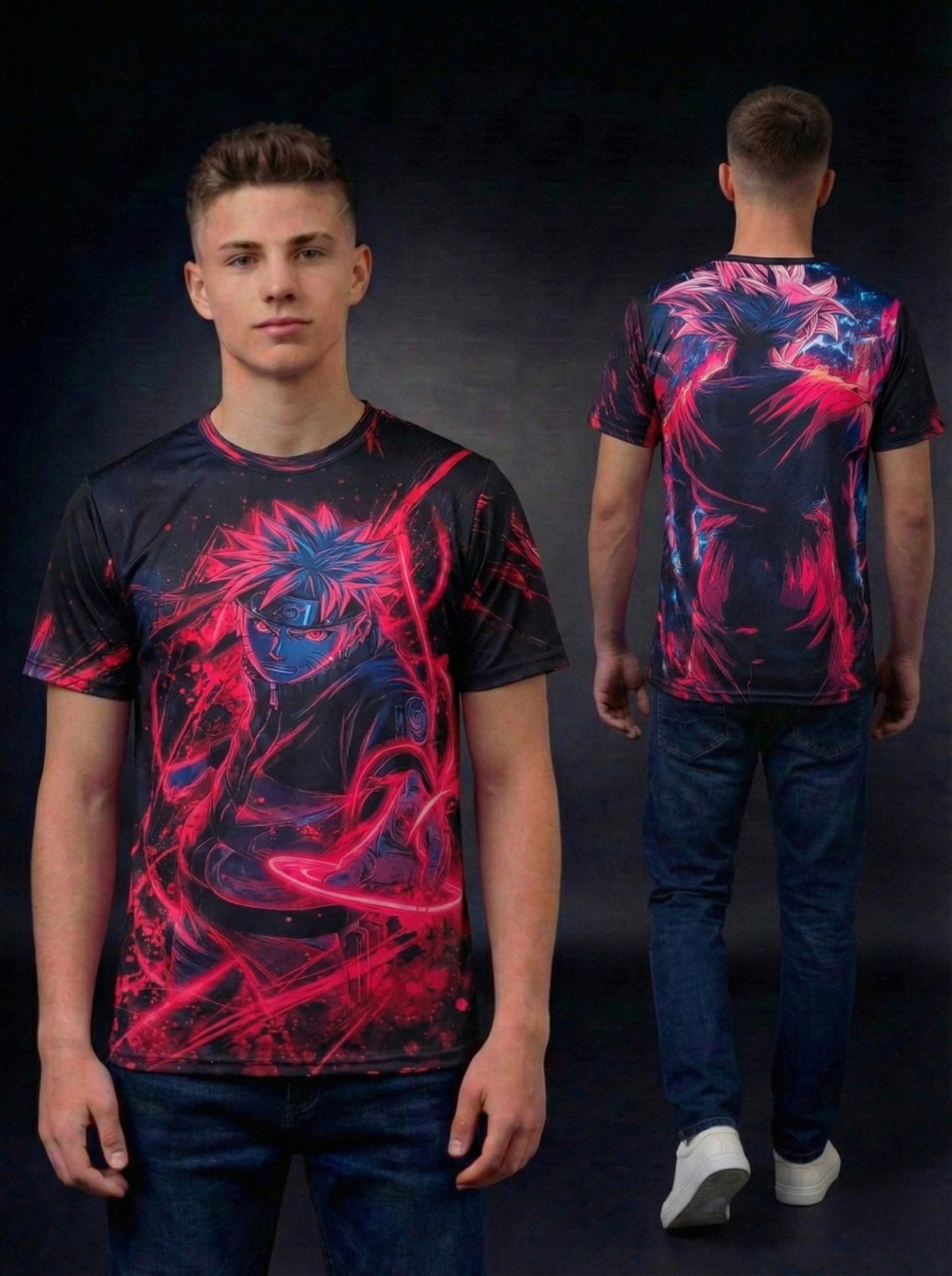 Red Sasuke Uchiha Dark Holographic Graphic Printed T-shirt For Men's/Boy's