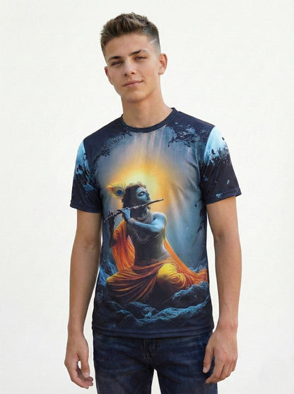 Black Krishna Flute T-shirt For Men/Boy's