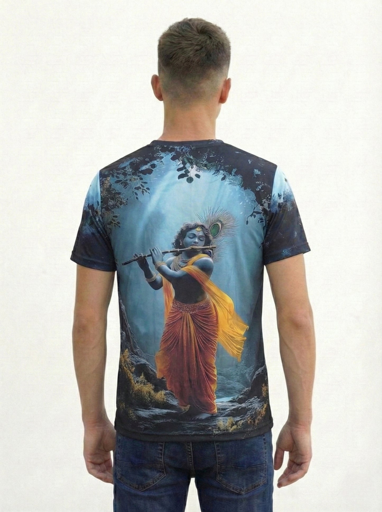 Black Krishna Flute T-shirt For Men/Boy's