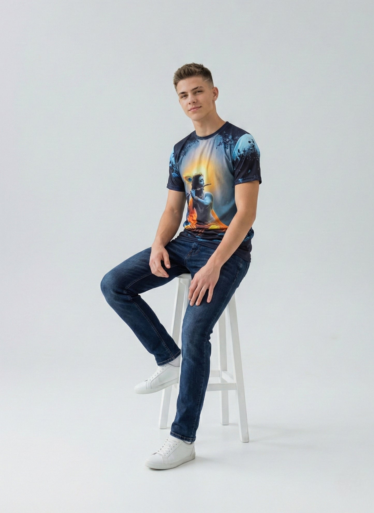 Black Krishna Flute T-shirt For Men/Boy's