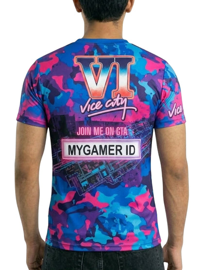 Customized ID or Name GTA Vice City Inspired Gaming T-Shirt For Men & Boys