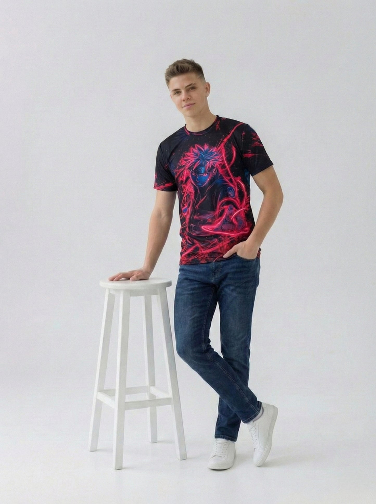 Red Sasuke Uchiha Dark Holographic Graphic Printed T-shirt For Men's/Boy's