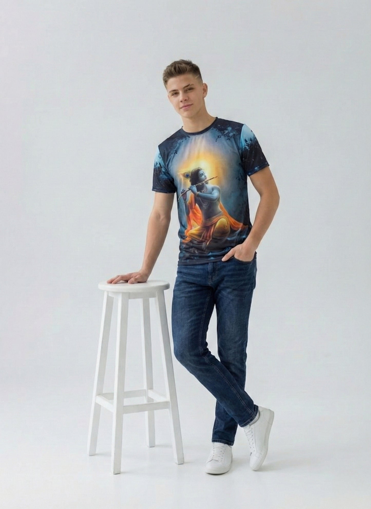 Black Krishna Flute T-shirt For Men/Boy's