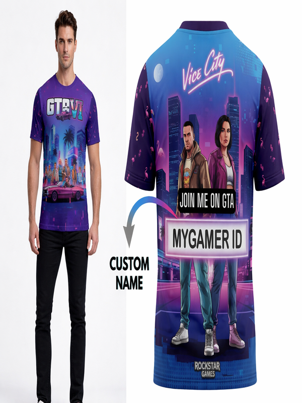Customized GTA Vice City Neon Gaming T-Shirt For Men & Boys