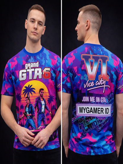 Customized ID or Name GTA Vice City Inspired Gaming T-Shirt For Men & Boys
