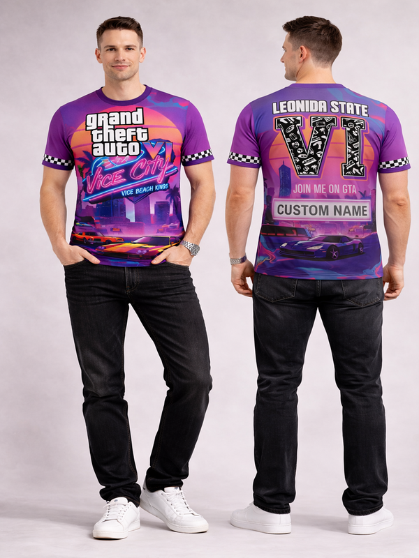 Customized GTA Vice City Neon Gaming T-Shirt For Men & Boys