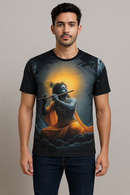 Black Krishna Flute T-shirt For Men/Boy's