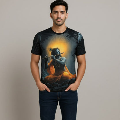 Black Krishna Flute T-shirt For Men/Boy's