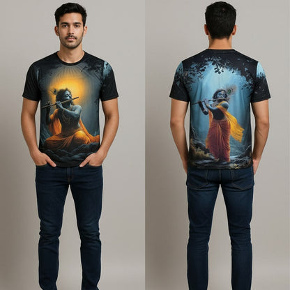 Black Krishna Flute T-shirt For Men/Boy's