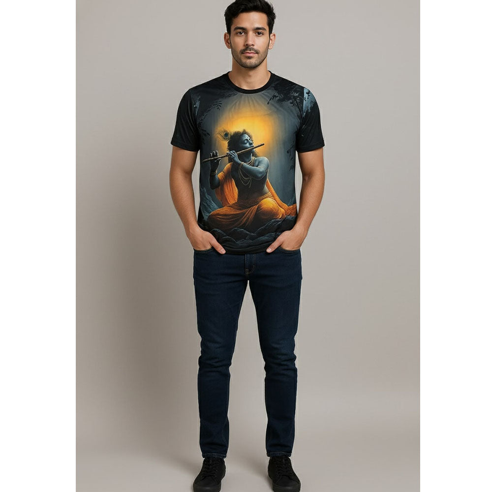 Black Krishna Flute T-shirt For Men/Boy's