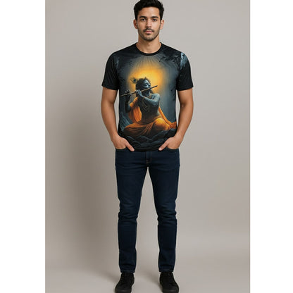 Black Krishna Flute T-shirt For Men/Boy's