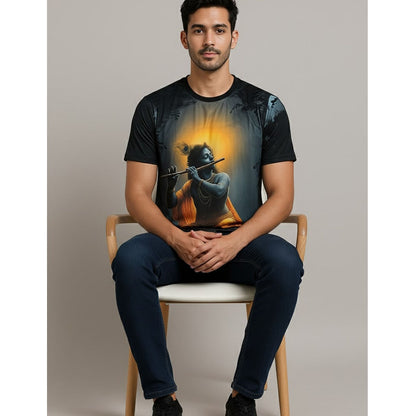 Black Krishna Flute T-shirt For Men/Boy's