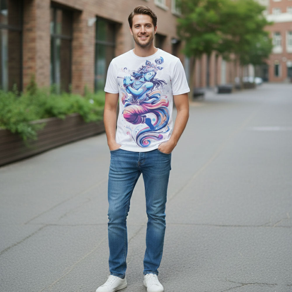Majestic Lord Shree Krishna Graphic Printed  T-shirt Men/Boy's