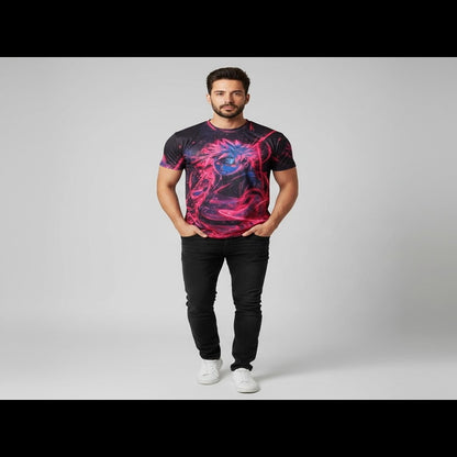 Red Sasuke Uchiha Dark Holographic Graphic Printed T-shirt For Men's/Boy's