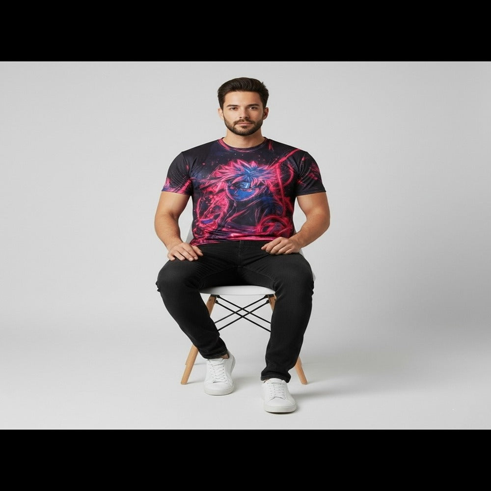 Red Sasuke Uchiha Dark Holographic Graphic Printed T-shirt For Men's/Boy's