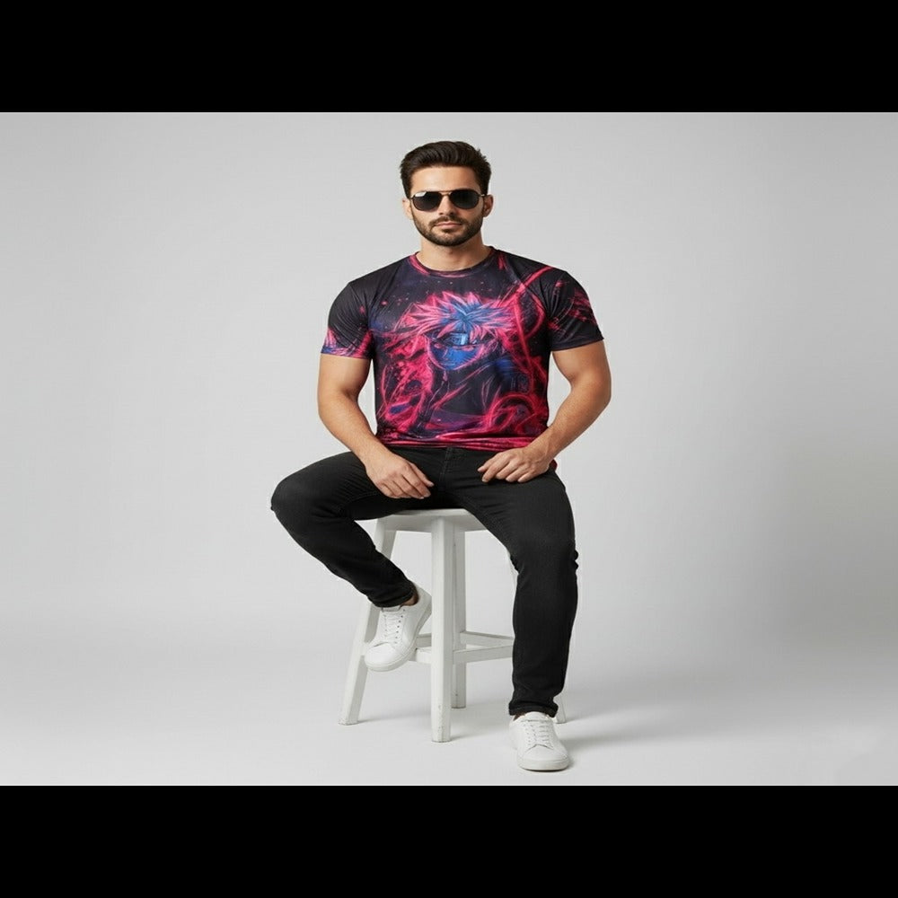 Red Sasuke Uchiha Dark Holographic Graphic Printed T-shirt For Men's/Boy's