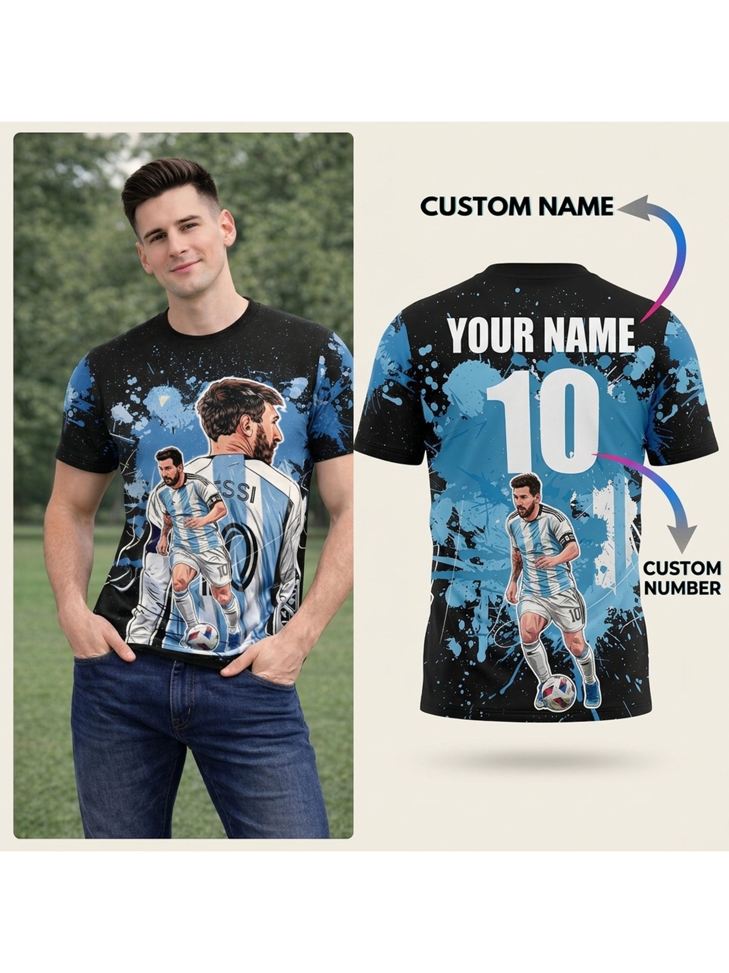 Customized Messi Inspired  Name & Number T-Shirt for Men & Boys