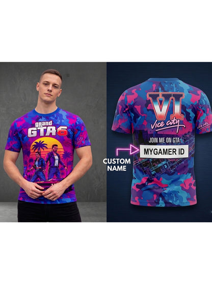 Customized ID or Name GTA Vice City Inspired Gaming T-Shirt For Men & Boys