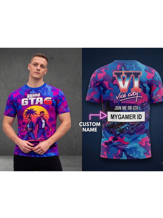Customized ID or Name GTA Vice City Inspired Gaming T-Shirt For Men & Boys