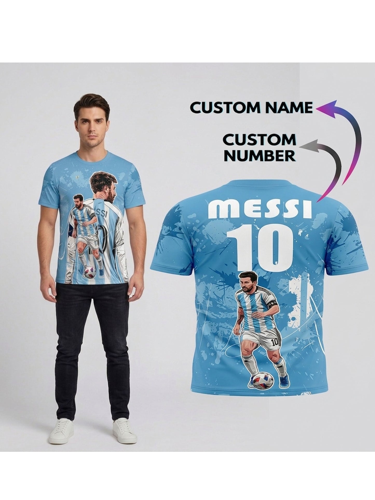 Customized Messi Inspired Name & Number T-Shirt for Men & Boys