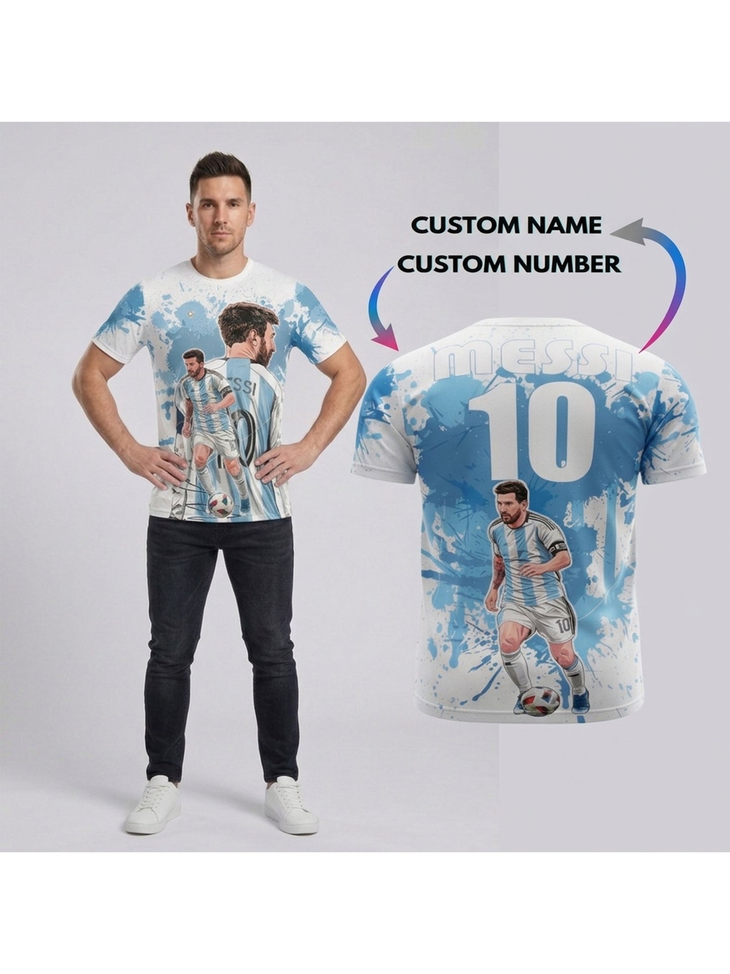 Customized Messi Inspired Name & Number T-Shirt for Men & Boys