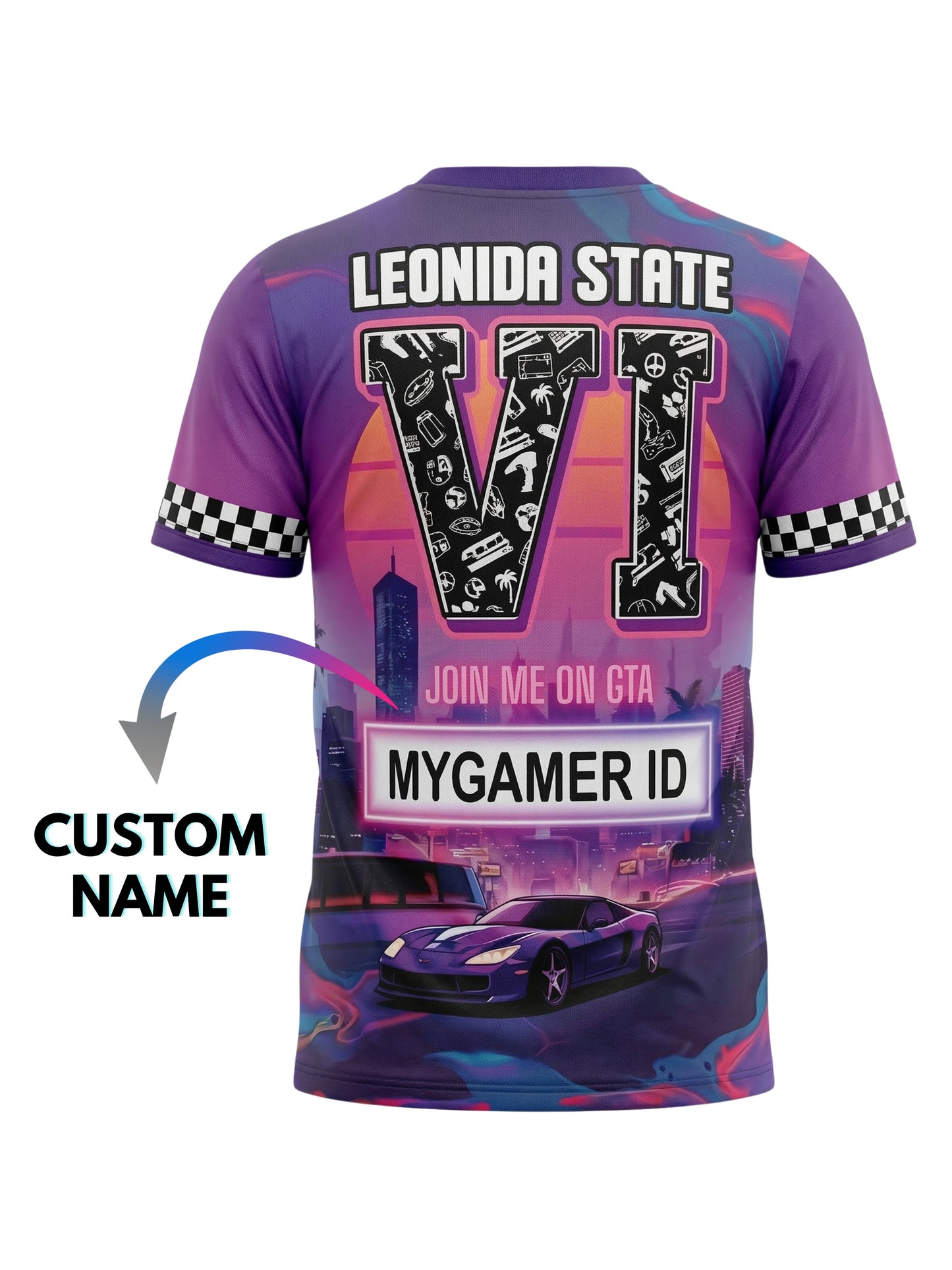 Vendsy GTA 6 T-Shirt with Custom Name – Multicolour Polyester Tee