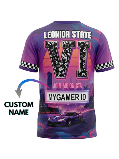 Vendsy GTA 6 T-Shirt with Custom Name – Multicolour Polyester Tee