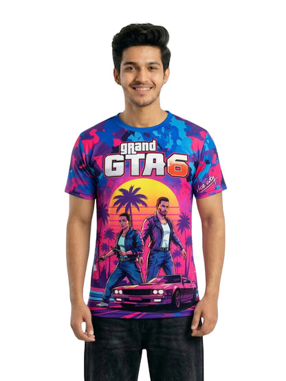 Vendsy GTA 6 T-Shirt with Custom Name – Multicolour Graphic Tee