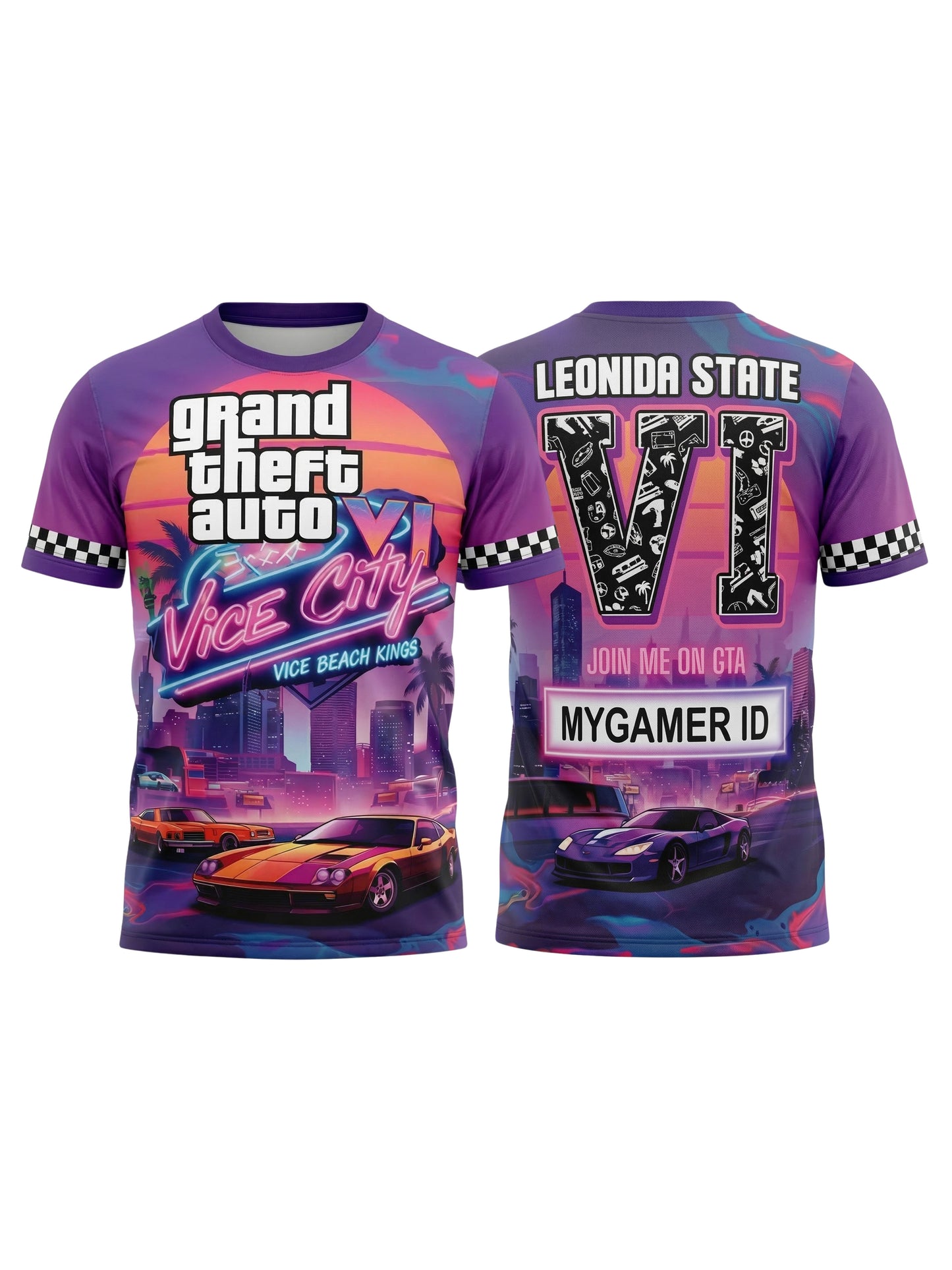 Vendsy GTA 6 T-Shirt with Custom Name – Multicolour Polyester Tee