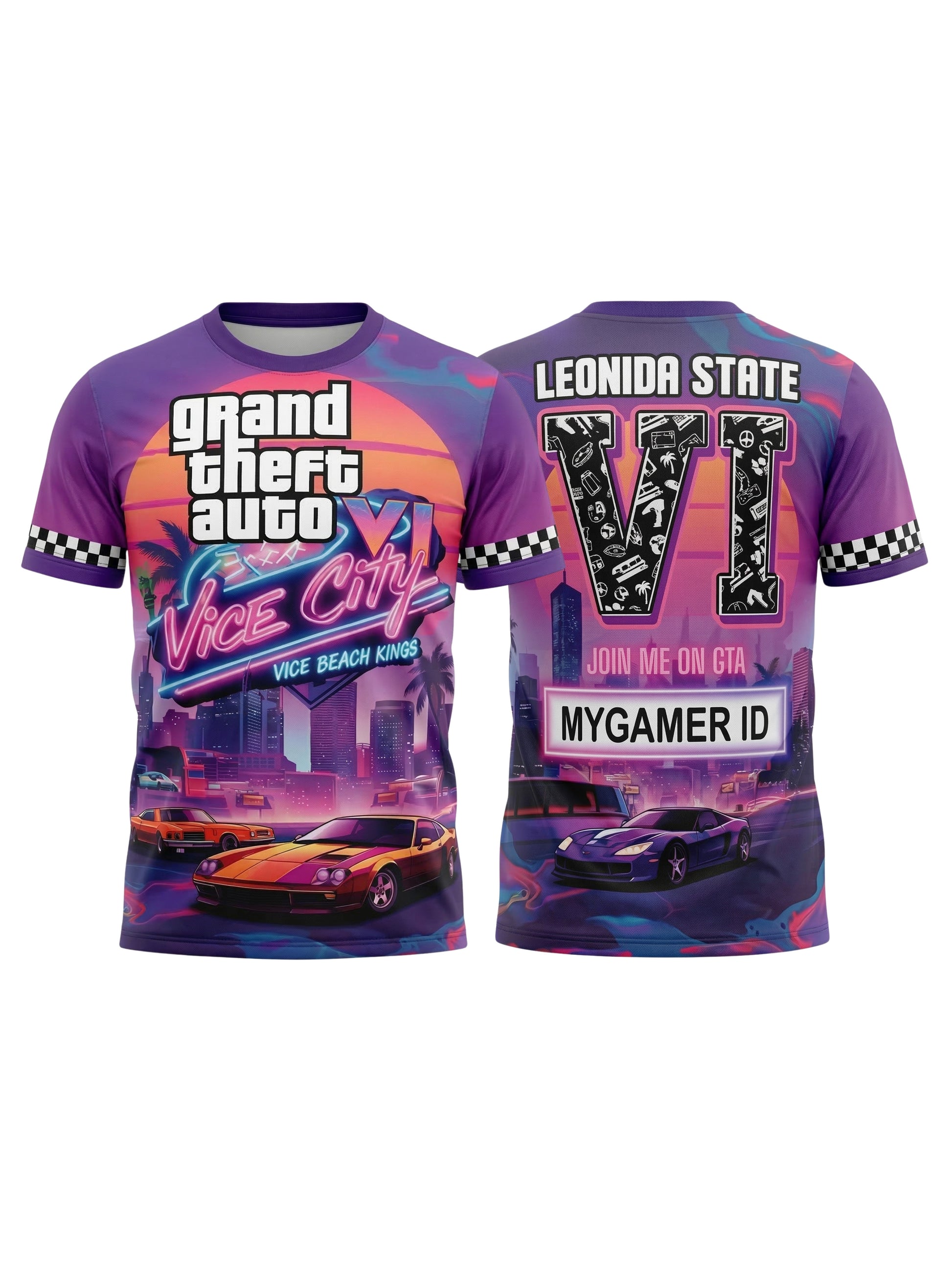Vendsy GTA 6 T-Shirt with Custom Name – Multicolour Polyester Tee
