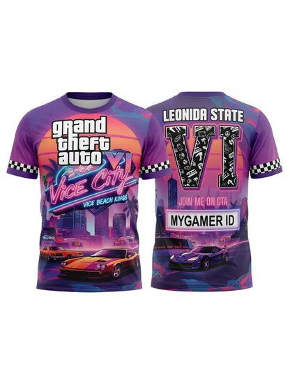 Vendsy GTA 6 T-Shirt with Custom Name – Multicolour Polyester Tee
