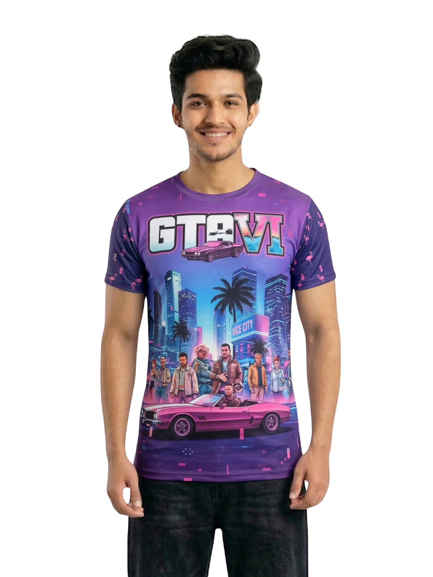 Vendsy GTA 6 T-Shirt with Custom Name – Men's Multicolour Graphic Tee