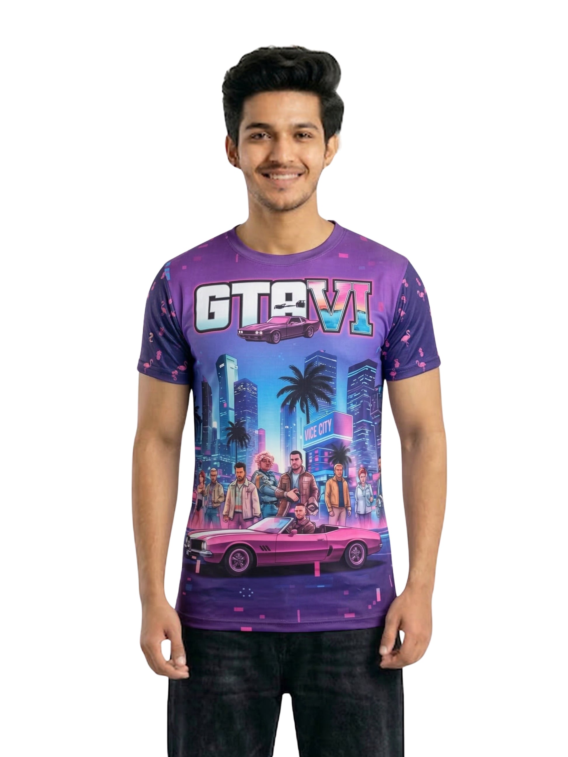 Vendsy GTA 6 T-Shirt with Custom Name – Men's Multicolour Graphic Tee