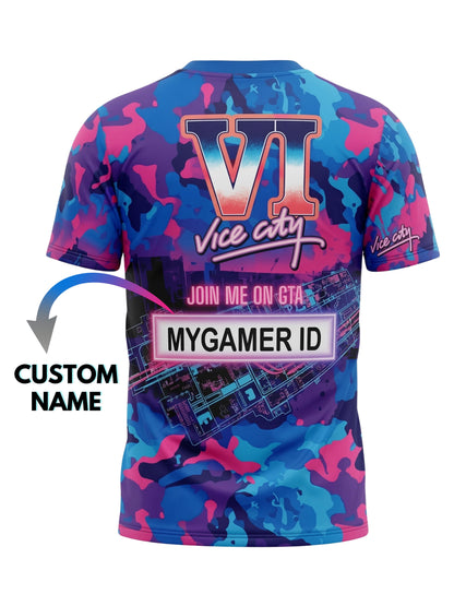 Vendsy GTA 6 T-Shirt with Custom Name – Multicolour Graphic Tee