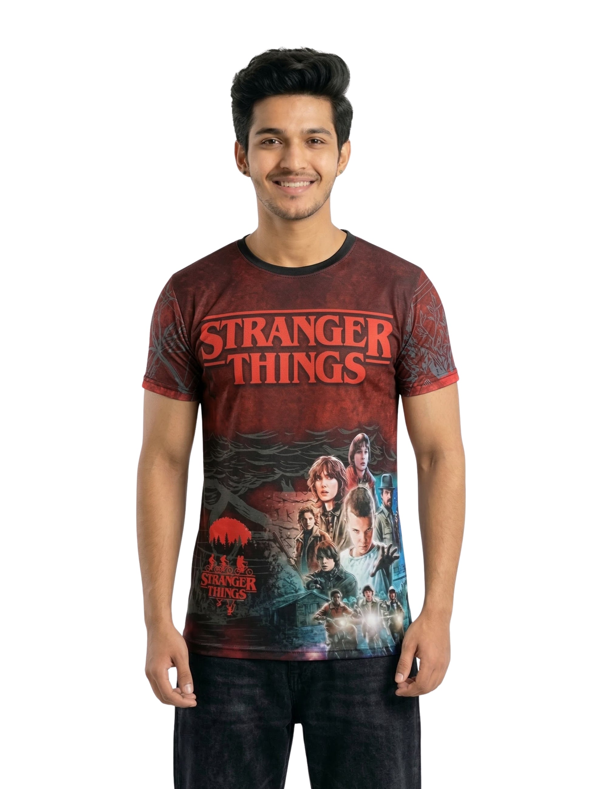 Vendsy Stranger Things T-Shirt with Custom Number – Black & Red Graphic Tee