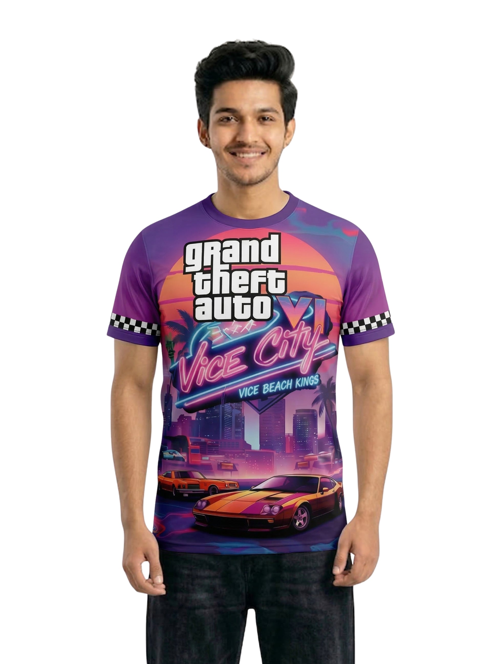 Vendsy GTA 6 T-Shirt with Custom Name – Multicolour Polyester Tee