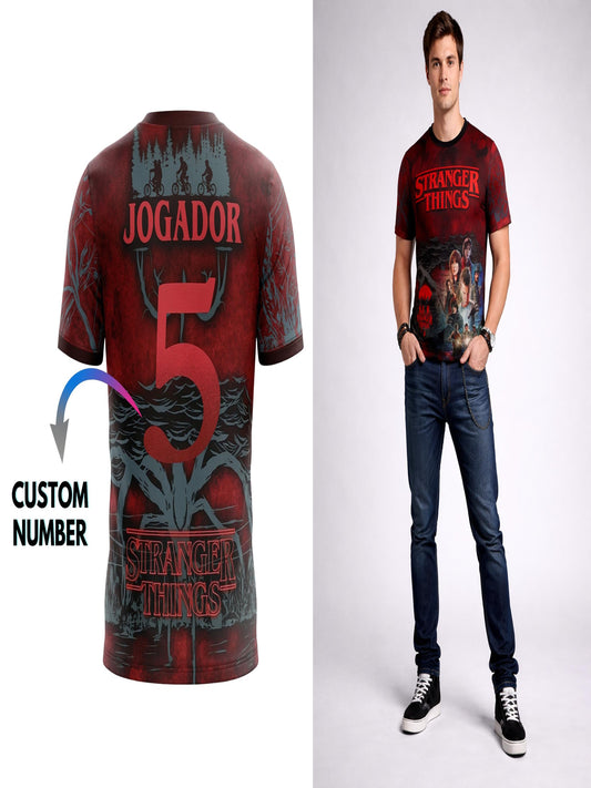 Stranger Things Men's All-Over Print Jogador Customized Number Jersey T-Shirt For Men & Boy's