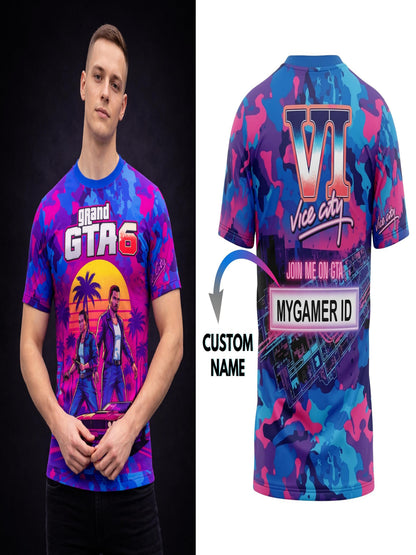 Customized ID or Name GTA Vice City Inspired Gaming T-Shirt For Men & Boys