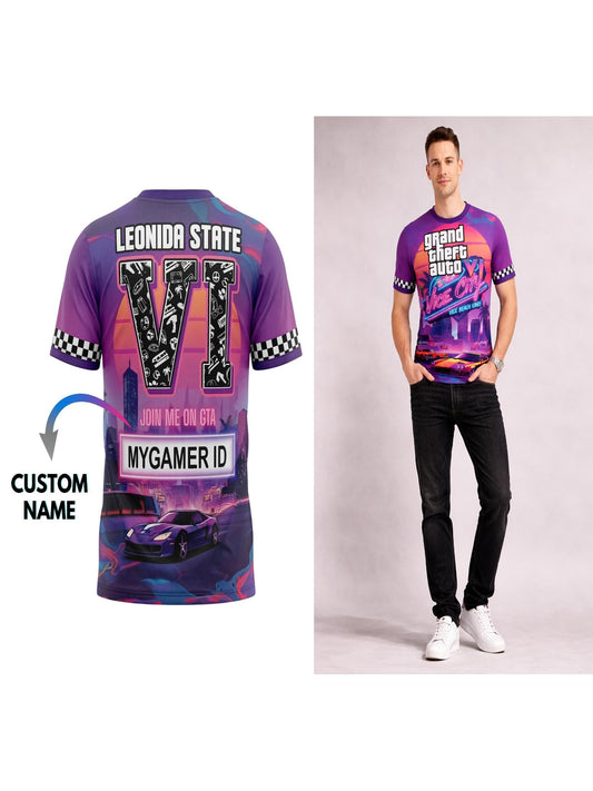 Customized GTA Vice City Neon Gaming T-Shirt For Men & Boys